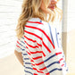 Patriotic Red & Blue Stripe Drop Shoulder Oversize Sweater Top - DAVERRI FASHIONS