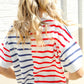 Patriotic Red & Blue Stripe Drop Shoulder Oversize Sweater Top - DAVERRI FASHIONS