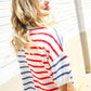 Patriotic Red & Blue Stripe Drop Shoulder Oversize Sweater Top - DAVERRI FASHIONS