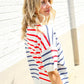 Patriotic Red & Blue Stripe Drop Shoulder Oversize Sweater Top - DAVERRI FASHIONS