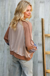 Lock Eyes Taupe & Animal Print Dolman Colorblock Terry Top | Daverri Fashions