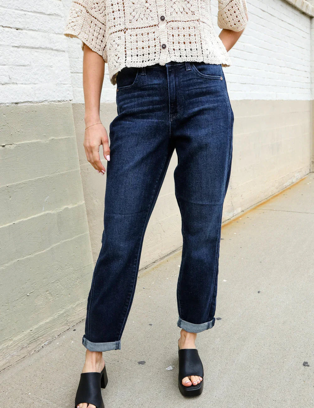 Judy Blue High-Rise Boyfriend Dark Blue Wash Jeans | Daverri Fashions