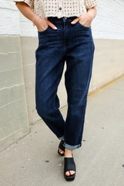 Judy Blue High-Rise Boyfriend Dark Blue Wash Jeans | Daverri Fashions
