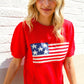 American Flag Bubble Short Sleeve Jacquard Sweater Knit Pullover - DAVERRI FASHIONS