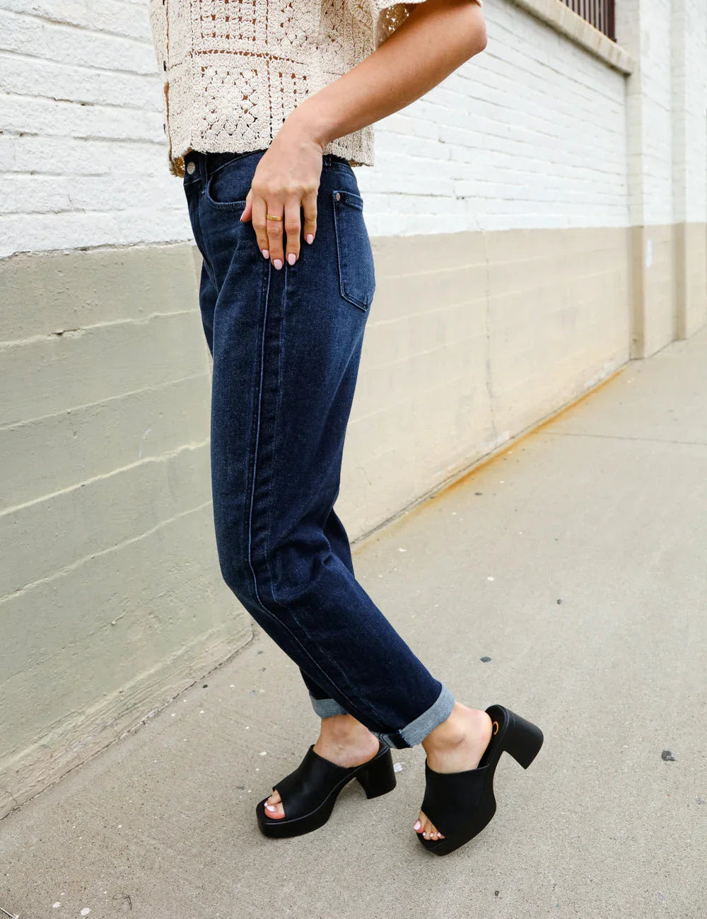 Judy Blue High-Rise Boyfriend Dark Blue Wash Jeans | Daverri Fashions