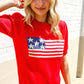 American Flag Bubble Short Sleeve Jacquard Sweater Knit Pullover - DAVERRI FASHIONS