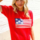 American Flag Bubble Short Sleeve Jacquard Sweater Knit Pullover - DAVERRI FASHIONS