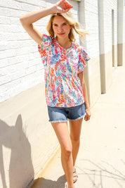 Perfect Find Ivory Floral Leaf Print Short Sleeve Babydoll Top | Daverri Fashions