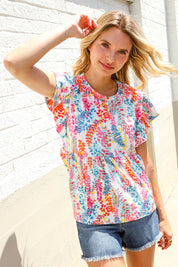 Perfect Find Ivory Floral Leaf Print Short Sleeve Babydoll Top | Daverri Fashions