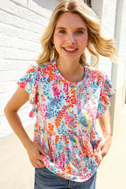 Perfect Find Ivory Floral Leaf Print Short Sleeve Babydoll Top | Daverri Fashions