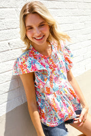 Perfect Find Ivory Floral Leaf Print Short Sleeve Babydoll Top | Daverri Fashions