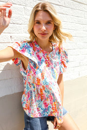 Perfect Find Ivory Floral Leaf Print Short Sleeve Babydoll Top | Daverri Fashions