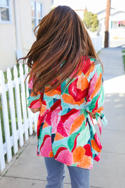 Sieze The Day 3/4 Tie Sleeve Shark Bite Hem Abstract Print Tunic | Daverri Fashions