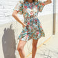 Get Whimsical Tropical Print Smocked Waist Neck Button Romper - DAVERRI FASHIONS
