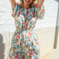 Get Whimsical Tropical Print Smocked Waist Neck Button Romper - DAVERRI FASHIONS