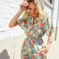 Get Whimsical Tropical Print Smocked Waist Neck Button Romper - DAVERRI FASHIONS
