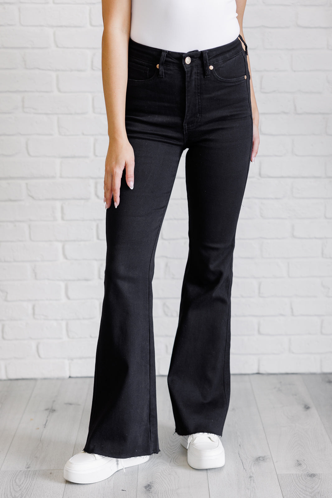 Etta High Rise Control Top Flare Jeans in Black Denim