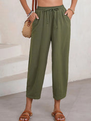Army Green Full Size Drawstring Cropped Jogger Pants Plus Size | Pants Daverri Fashions