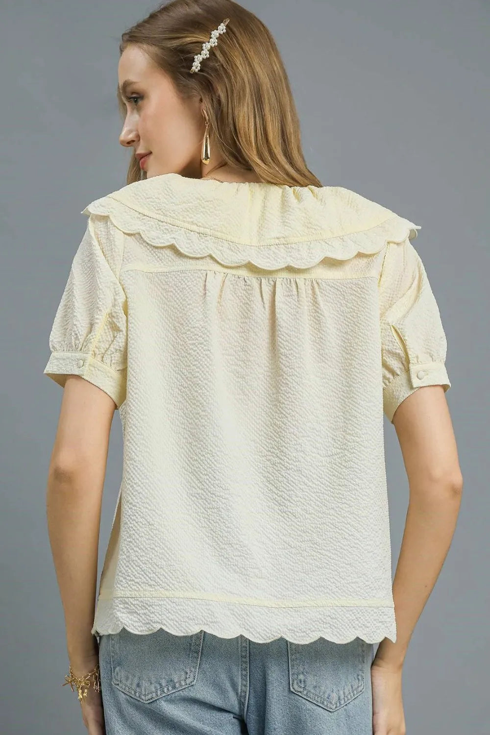Umgee Peter Pan Collar Short Sleeve Blouse Blouses