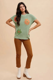 Annie Wear Large Flower Embo Dolman Sleeve Summer Sweater Top | Sweaters Daverri Fashions
