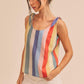 Aemi + Co Contrast Striped Scoop Neck Tie Shoulder Tank Tank Tops