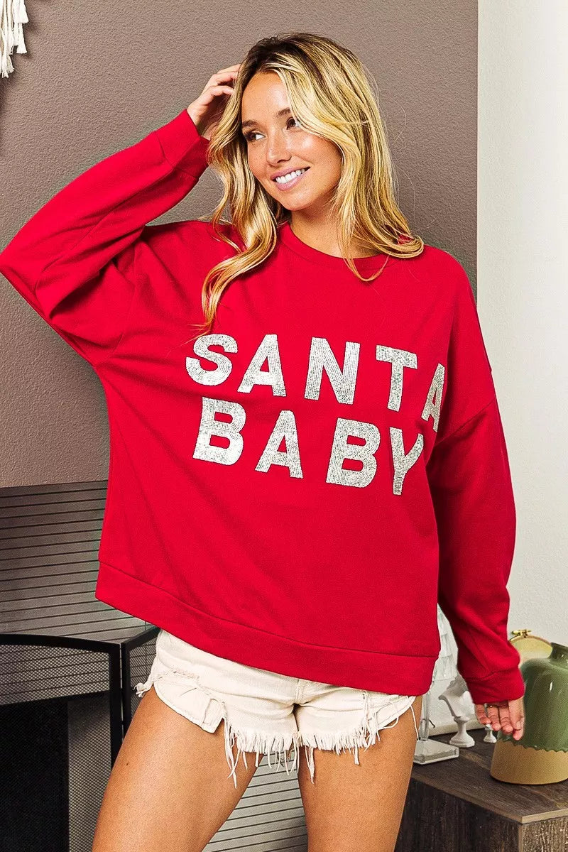 BiBi Santa Baby Lettering Christmas Sweatshirt | Sweatshirts Daverri Fashions