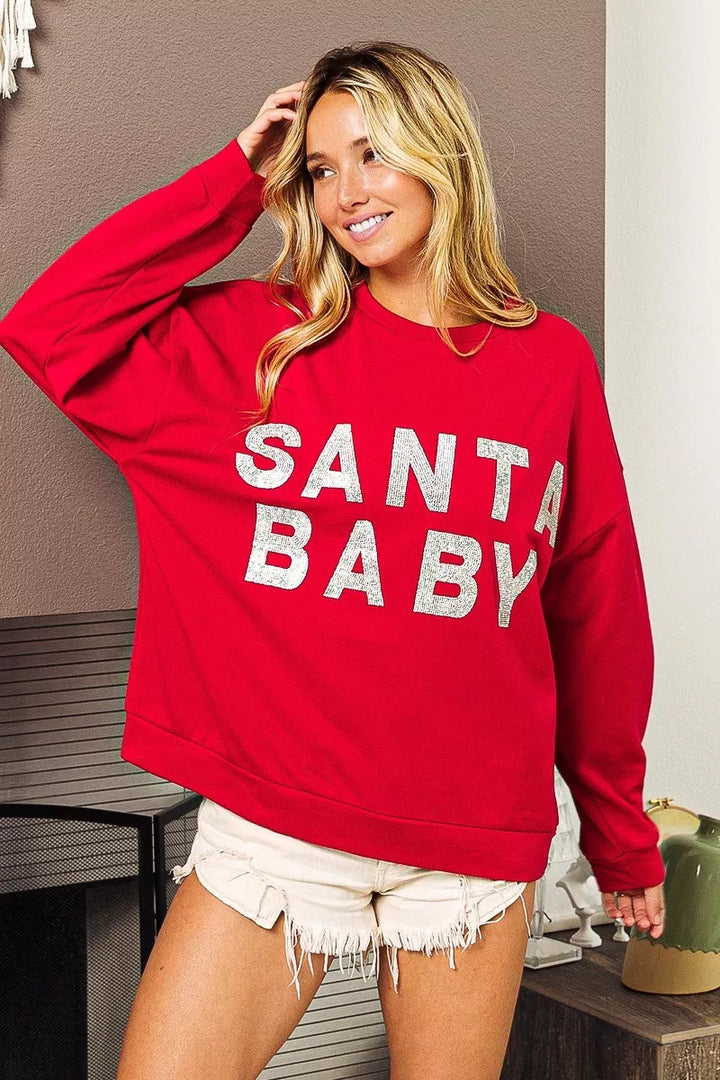 BiBi Santa Baby Lettering Christmas Sweatshirt | Sweatshirts Daverri Fashions