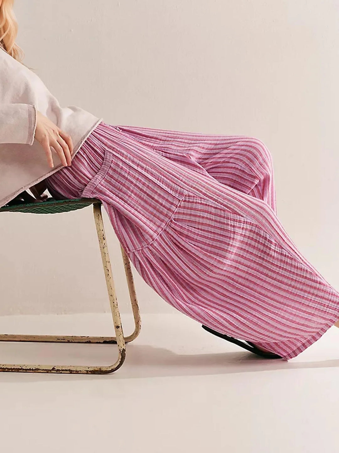 Full Size Striped Wide Leg Casual Pants Plus Size | Pants Daverri Fashions