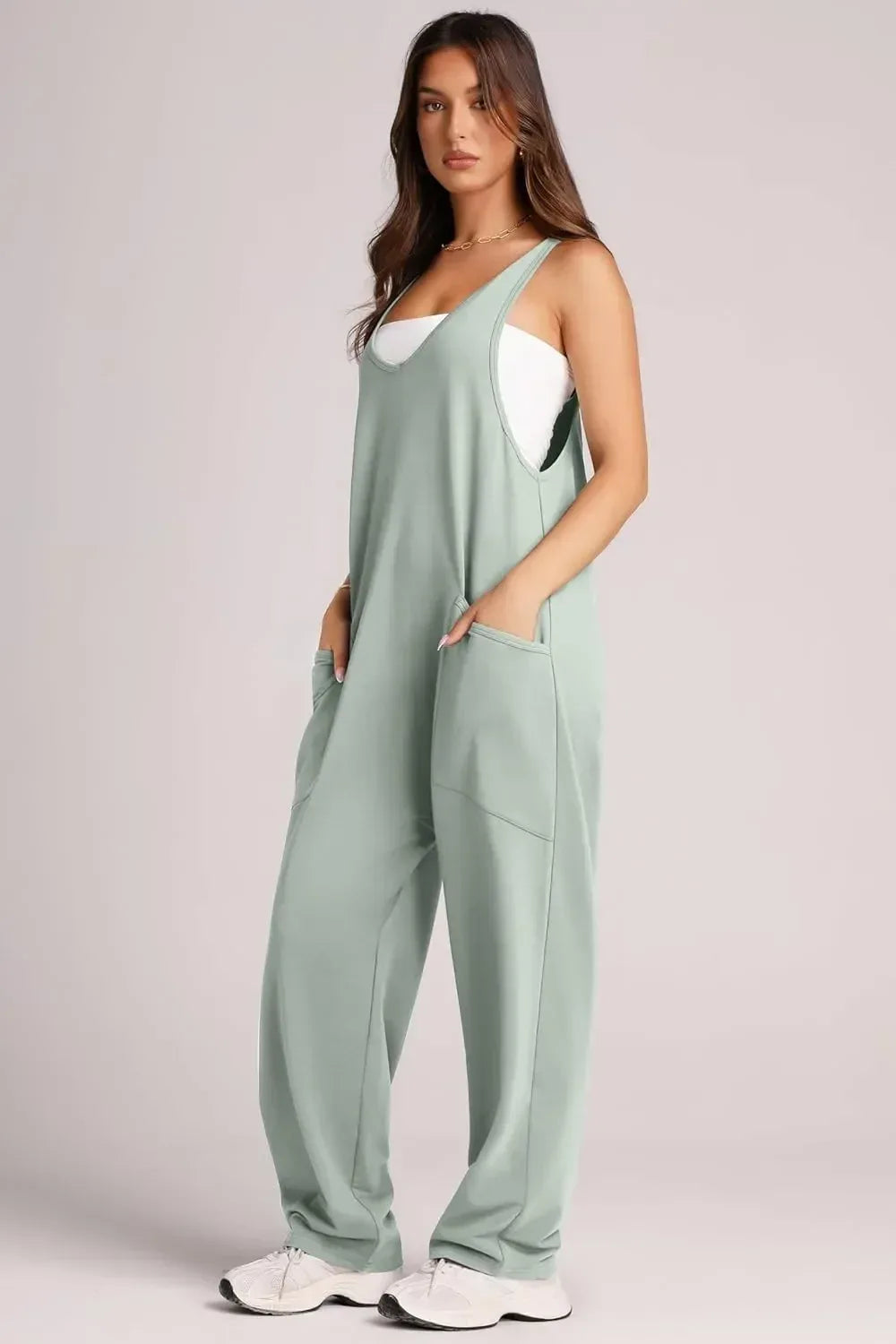 Lovelet Wide Strap Jumpsuit with Pockets - DAVERRI FASHIONS