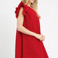 Vibrant red sleeveless Umgee Seersucker Ruffle Shift A-line dress with ruffles