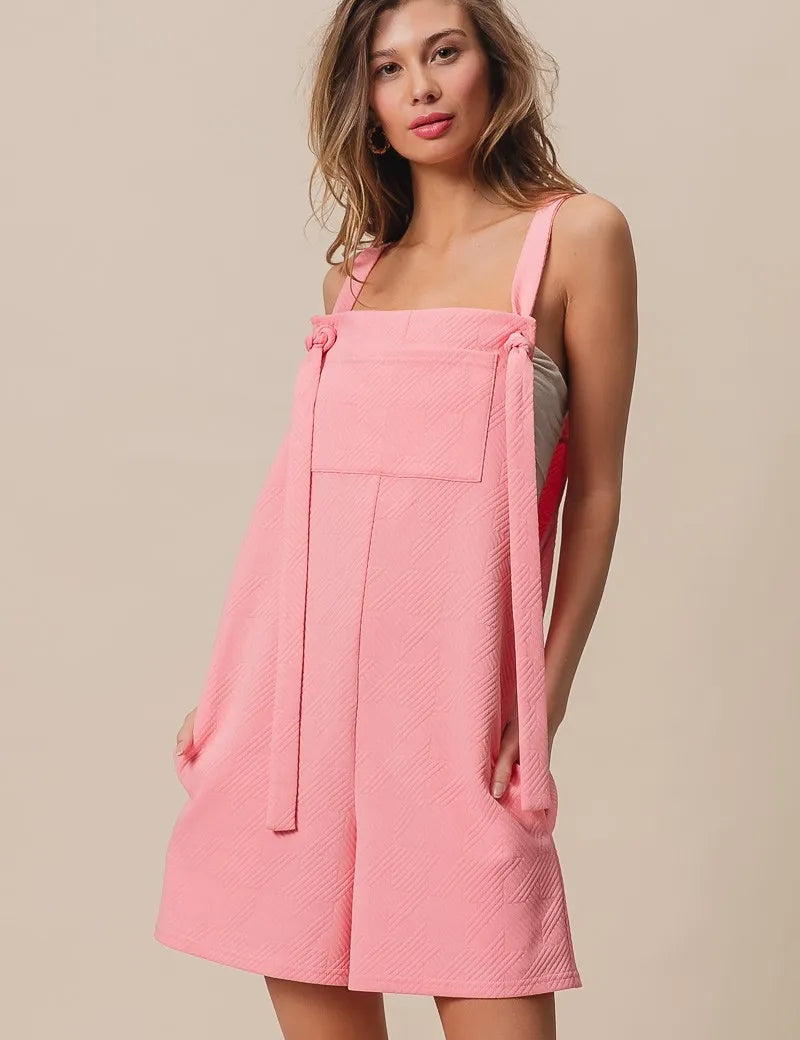 BLUSH PINK BiBi Texured Jacquard Romper with Side Pockets | Rompers Daverri Fashions