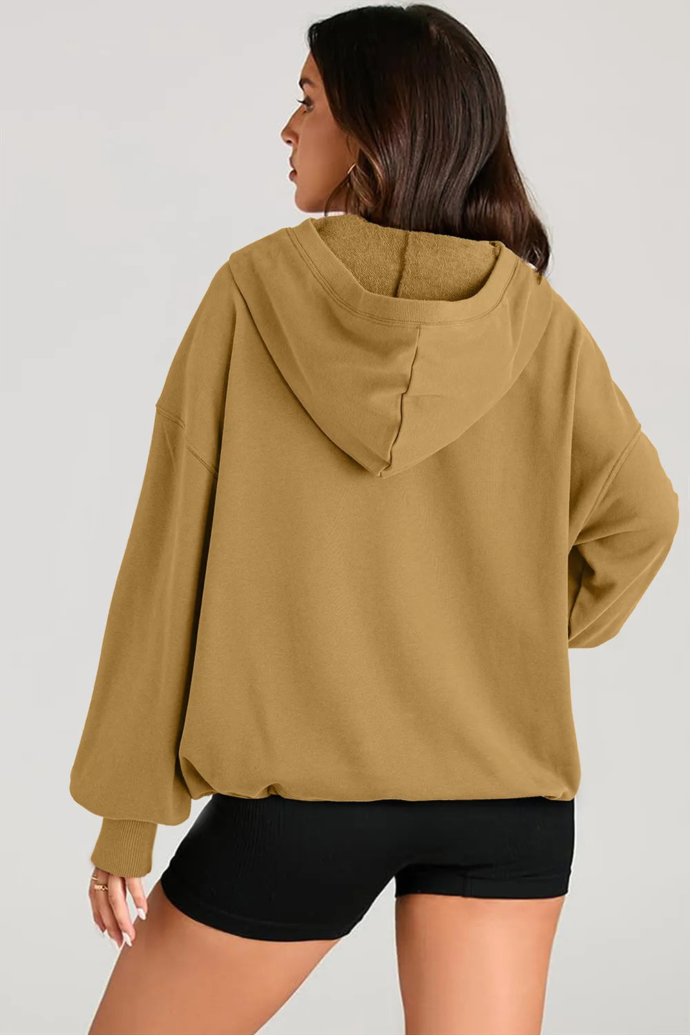 Pocketed Half Zip Long Sleeve Hoodie | Hoodies Daverri Fashions