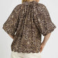 Umgee Leopard Bubble Sleeve Scalloped Hem Blouse - DAVERRI FASHIONS