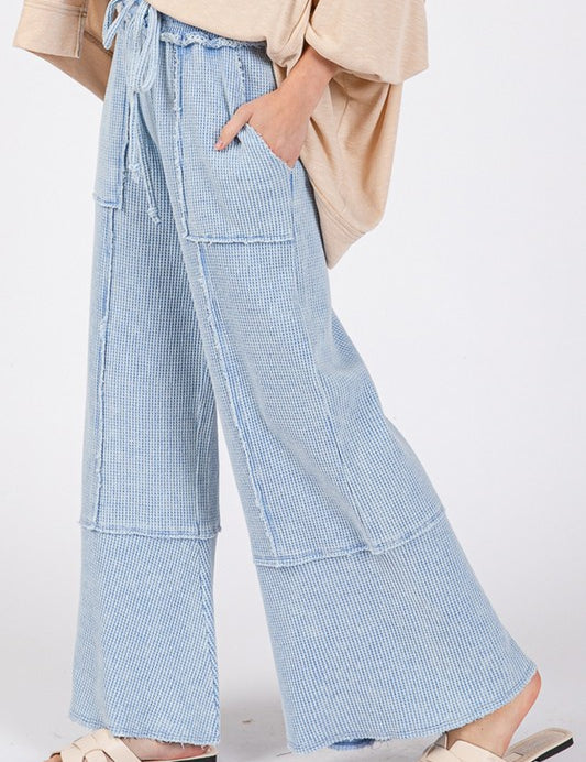 SAGE + FIG Waffle Textured Wide Leg Mineral Washed Pants