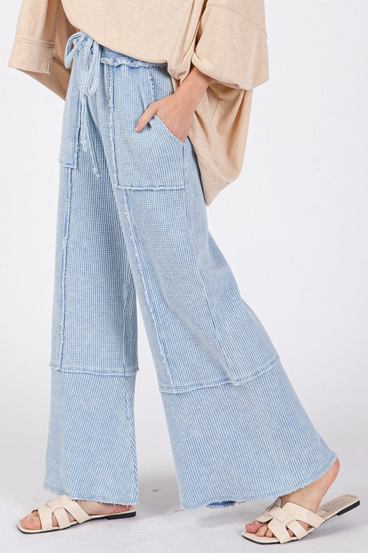 SAGE + FIG Waffle Textured Wide Leg Mineral Washed Pants