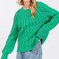 SAGE + FIG Cable-Knit Long Sleeve Sweater Green - DAVERRI FASHIONS