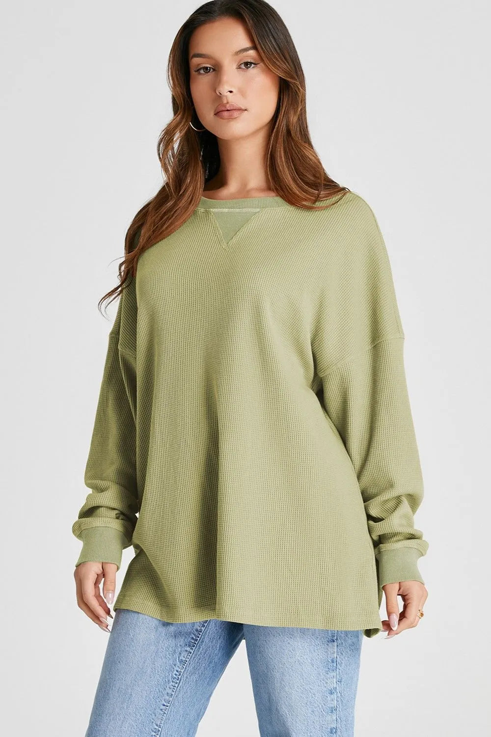 Waffle-Knit Long Sleeve Sweatshirt | Sweatshirts Daverri Fashions