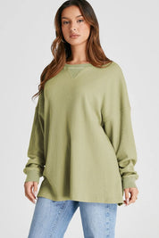 Waffle-Knit Long Sleeve Sweatshirt | Sweatshirts Daverri Fashions