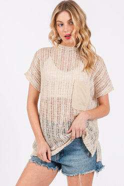 Ces Femme See Through Crochet Mock Neck Cover Up - DAVERRI FASHIONS