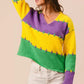 BiBi Stitch Detail Mardi Gras Stripes Sweater - DAVERRI FASHIONS