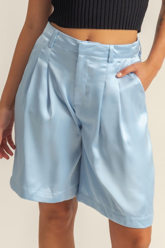 HYFVE High-Waist Pleated Satin Shorts Shorts