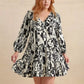 Plus Size Printed V-Neck Long Sleeve Mini Dress - DAVERRI FASHIONS
