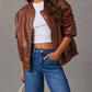 Zip Up Long Sleeve Bomber Jacket - DAVERRI FASHIONS