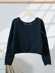 Openwork Boat Neck Long Sleeve Sweater | Sweaters Daverri Fashions