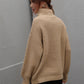 Daverri beige ribbed knit turtleneck sweater with balloon sleeves