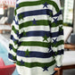 Daverri Stars and Stripes cozy oversized knit sweater with green navy stripes stars