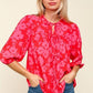 Haptics Full Size Ribbon Bow Floral Balloon Sleeve Blouse Blouses