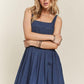 ADORA Smocked Back Square Neck Denim Dress Knee Length Dresses