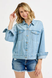 RISEN Washed Dropped Shoulder Denim Jacket | Denim Jackets Daverri Fashions