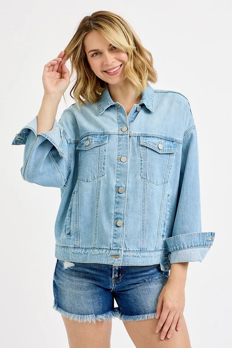 RISEN Washed Dropped Shoulder Denim Jacket Denim Jackets